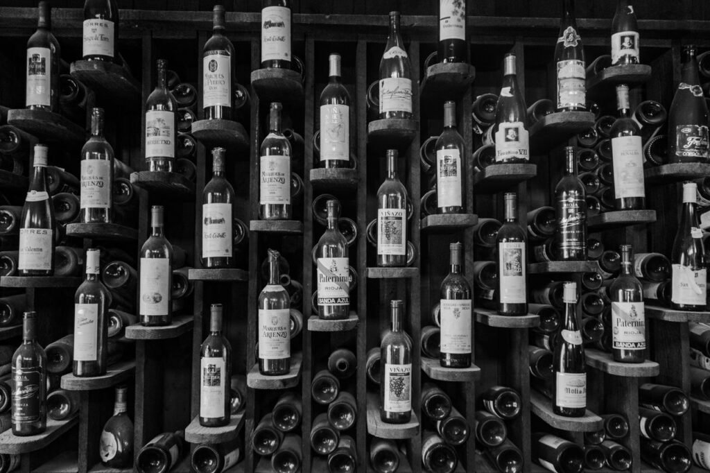 An elegant wine rack filled with bottles